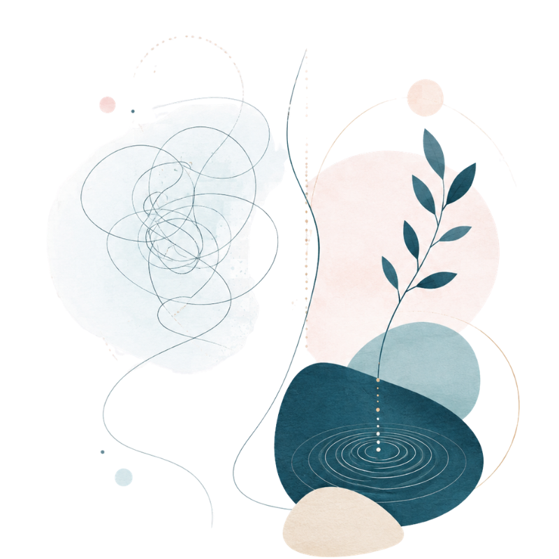 Abstract illustration of moving from overthinking towards grounding and steadiness